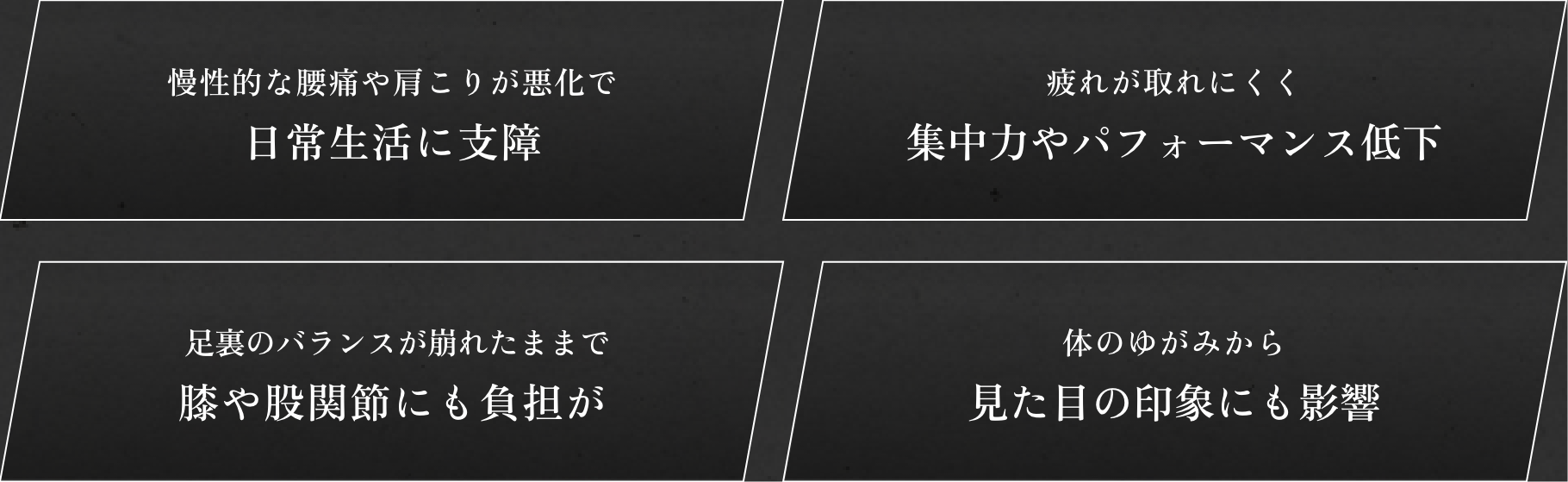 体の歪みを放置することによる弊害のリストイメージ