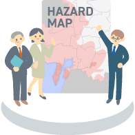 各拠点のハザードマップのイラストイメージ