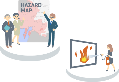 防災マップや消火活動のイラストイメージ